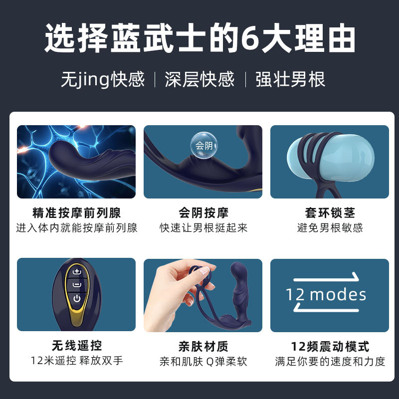 初辰藍武士無線遙控前列腺按摩器男後庭自慰強震情趣用品跨境