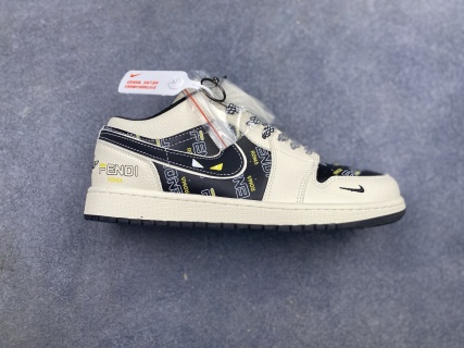 高端定制Nike aj 1 Low “巴黎世家聯名---米白灰”高端定制 低幫休閑板鞋