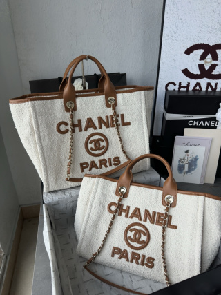 新款白布AS66941# Chanel 2025新色母子沙灘帆布包：經典旅遊購物袋系列