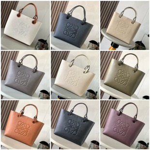 中號牛皮革 Anagram Tote 手袋亞麻布拼接托特色