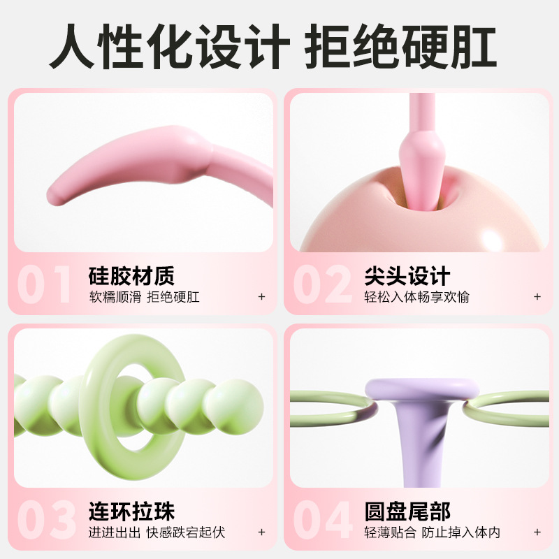 謎姬彩虹塞塞樂三色套餐陰肛兩用連環拉珠矽膠肛塞SM成人